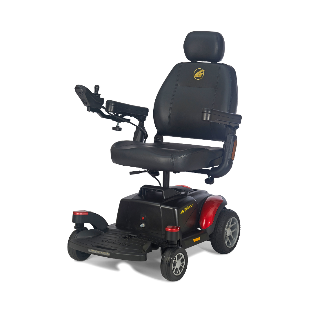 Golden Tech Buzzabout Compact Power Wheelchair with Front LED Sensor - front left